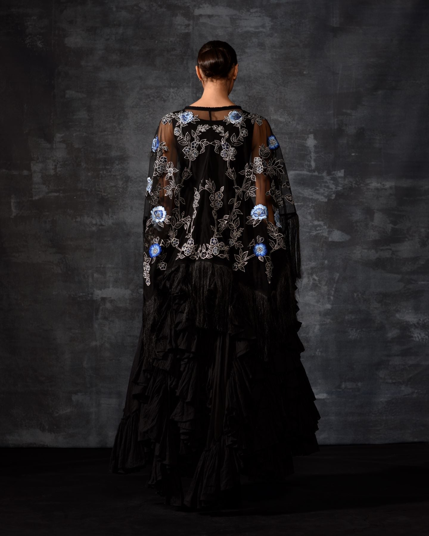 Black Fringe Embroidered Kaftan Gown - samantchauhan Apparel & Accessories