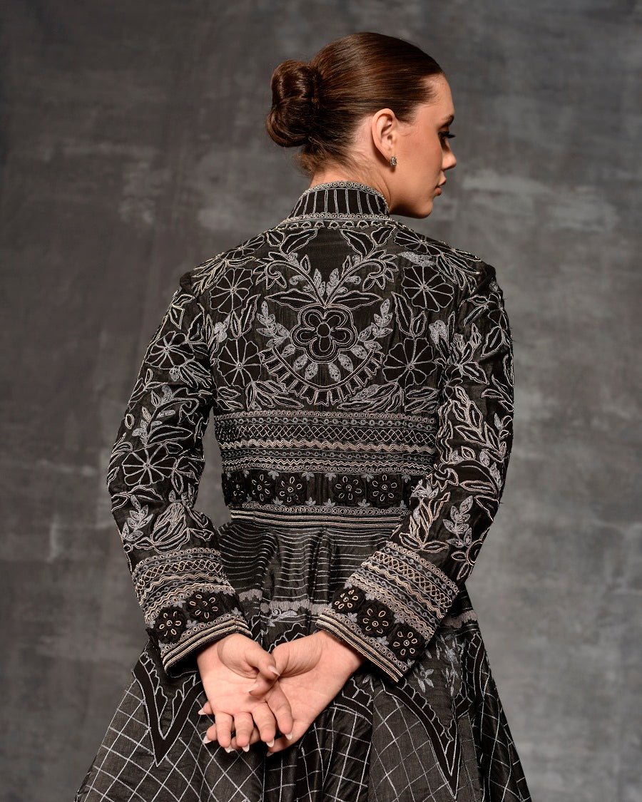 Black gown adorned with silk thread embroidery - samantchauhan Apparel & Accessories