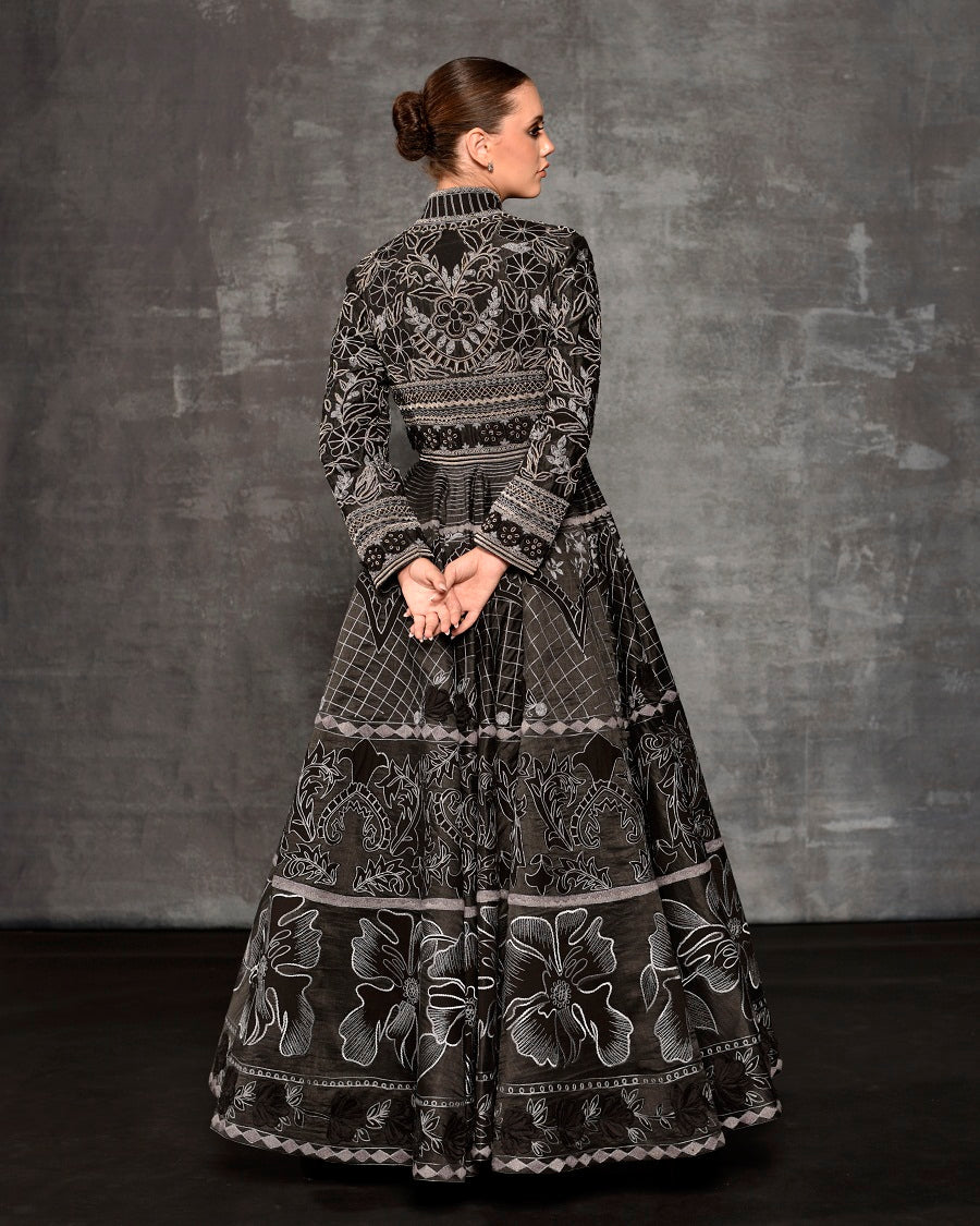 Black gown adorned with silk thread embroidery - samantchauhan Apparel & Accessories