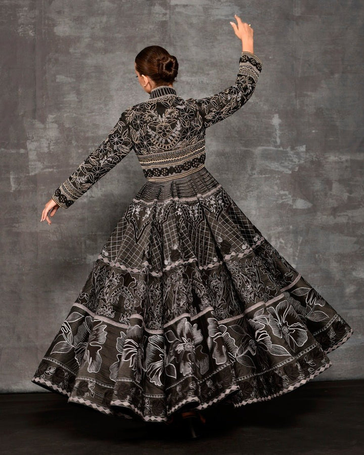 Black gown adorned with silk thread embroidery - samantchauhan Apparel &amp; Accessories