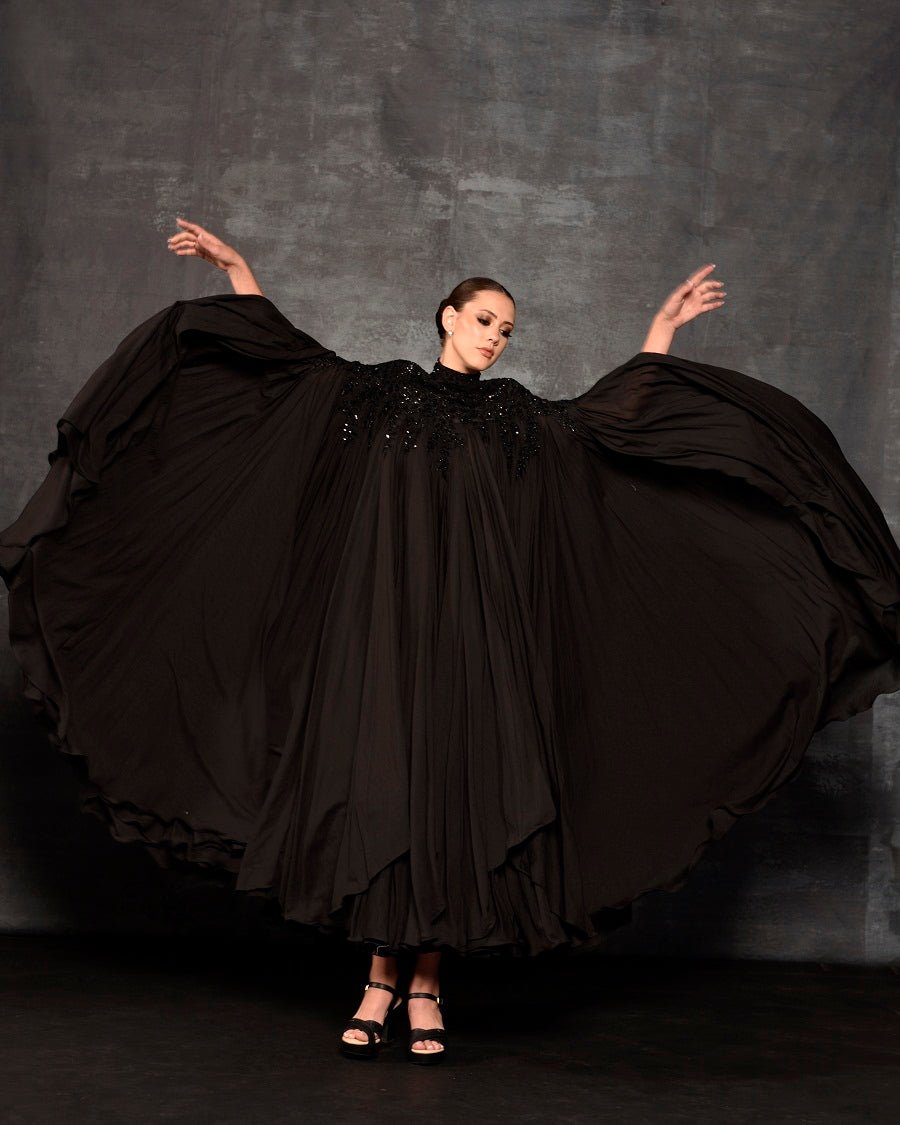 Black kaftan dress with silver zardozi embroidery. - samantchauhan Apparel & Accessories