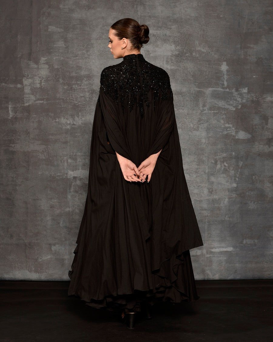 Black kaftan dress with silver zardozi embroidery. - samantchauhan Apparel & Accessories