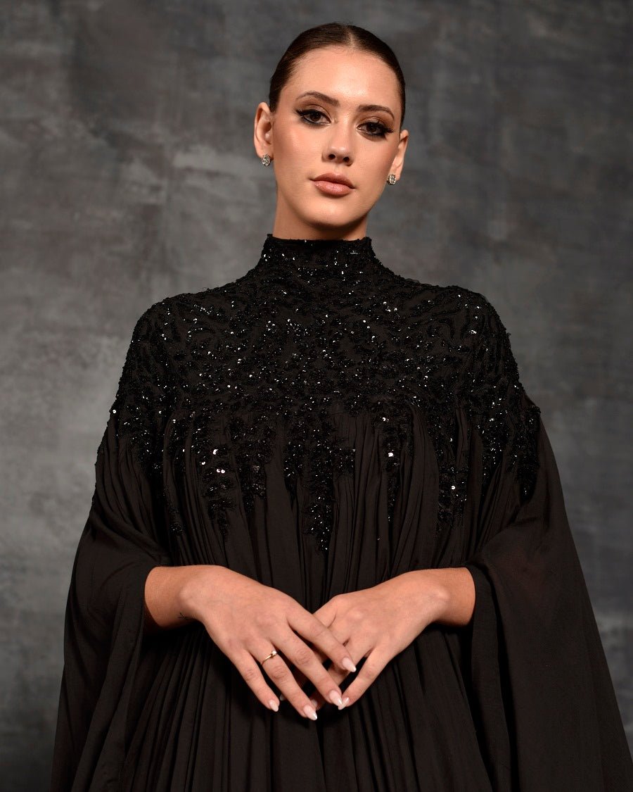 Black kaftan dress with silver zardozi embroidery. - samantchauhan Apparel & Accessories