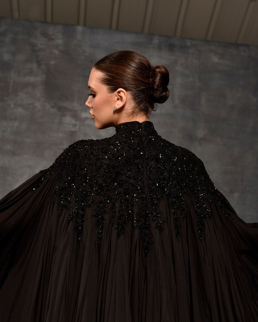 Black kaftan dress with silver zardozi embroidery. - samantchauhan Apparel & Accessories
