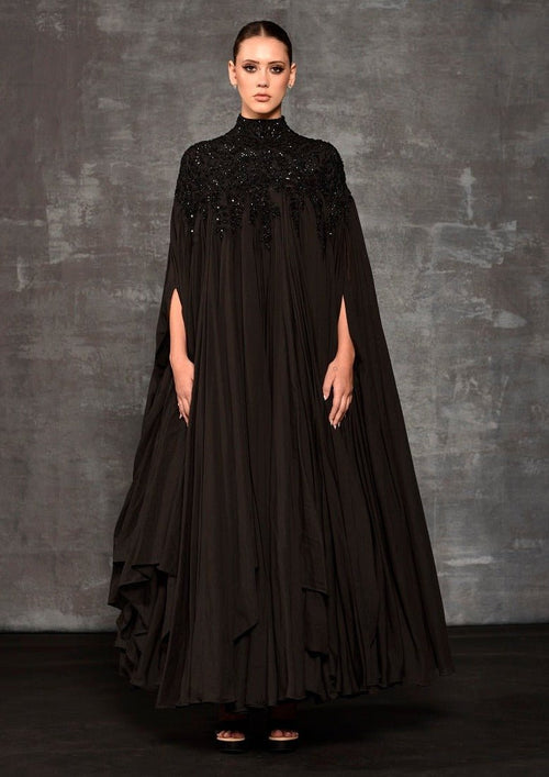 Black kaftan dress with silver zardozi embroidery. - samantchauhan Apparel & Accessories