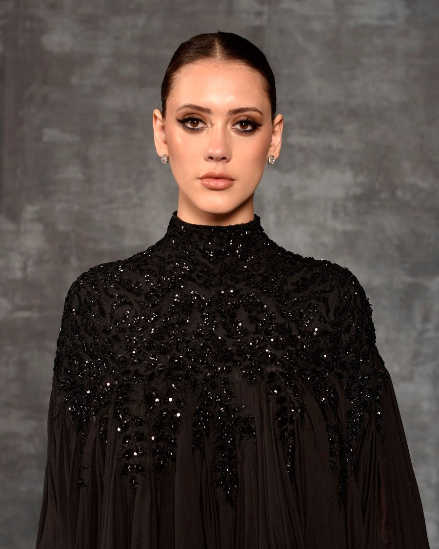 Black kaftan dress with silver zardozi embroidery. - samantchauhan Apparel & Accessories