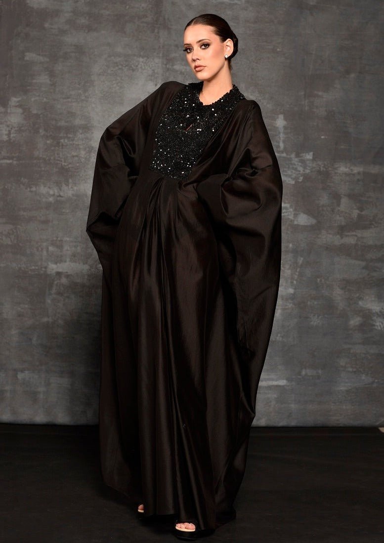 Black kaftan featuring loaded sequence work at front - samantchauhan Apparel & Accessories
