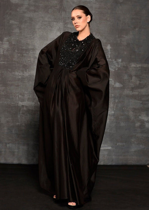 Black kaftan featuring loaded sequence work at front - samantchauhan Apparel & Accessories