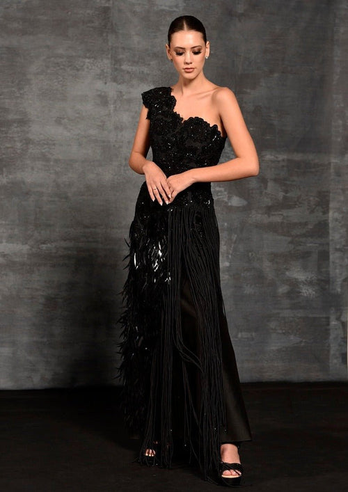 Black one - shoulder gown - samantchauhan Apparel & Accessories