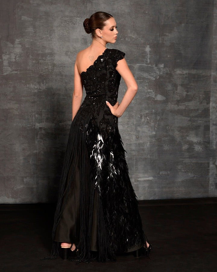 Black one - shoulder gown - samantchauhan Apparel &amp; Accessories