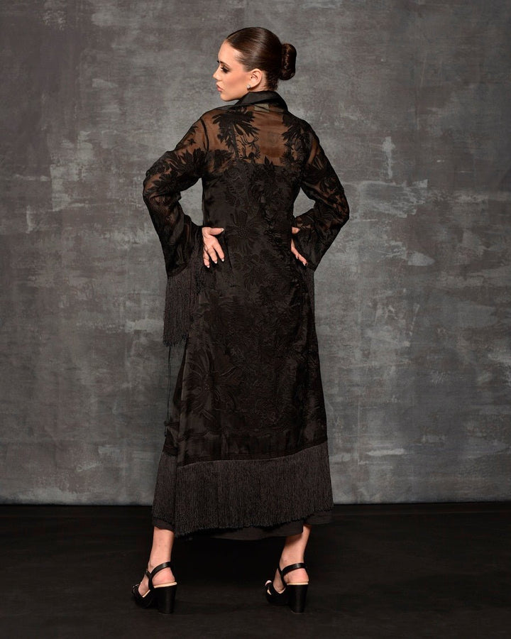 Black organza silk kurta enhanced with appliqué work - samantchauhan Apparel &amp; Accessories