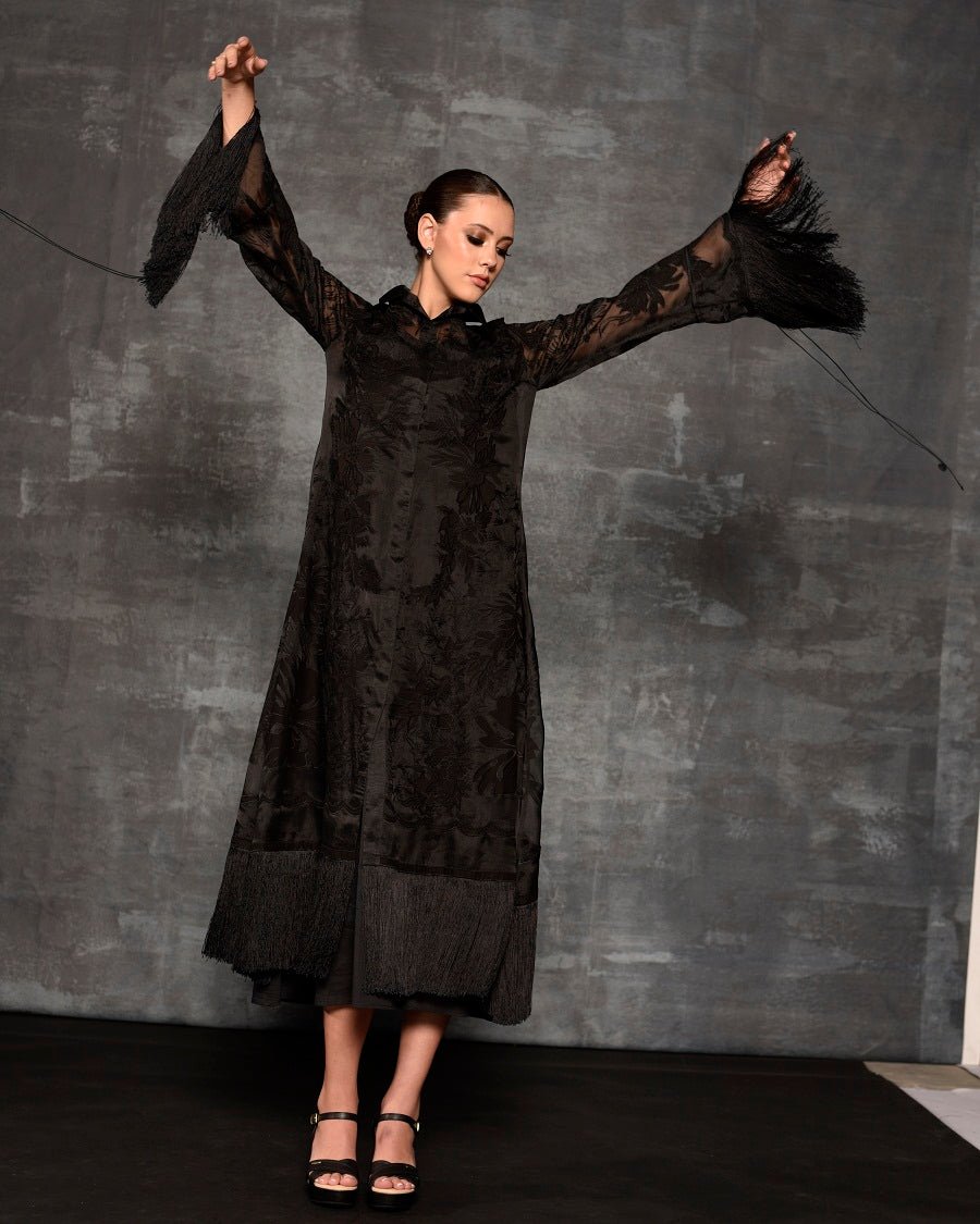 Black organza silk kurta enhanced with appliqué work - samantchauhan Apparel &amp; Accessories
