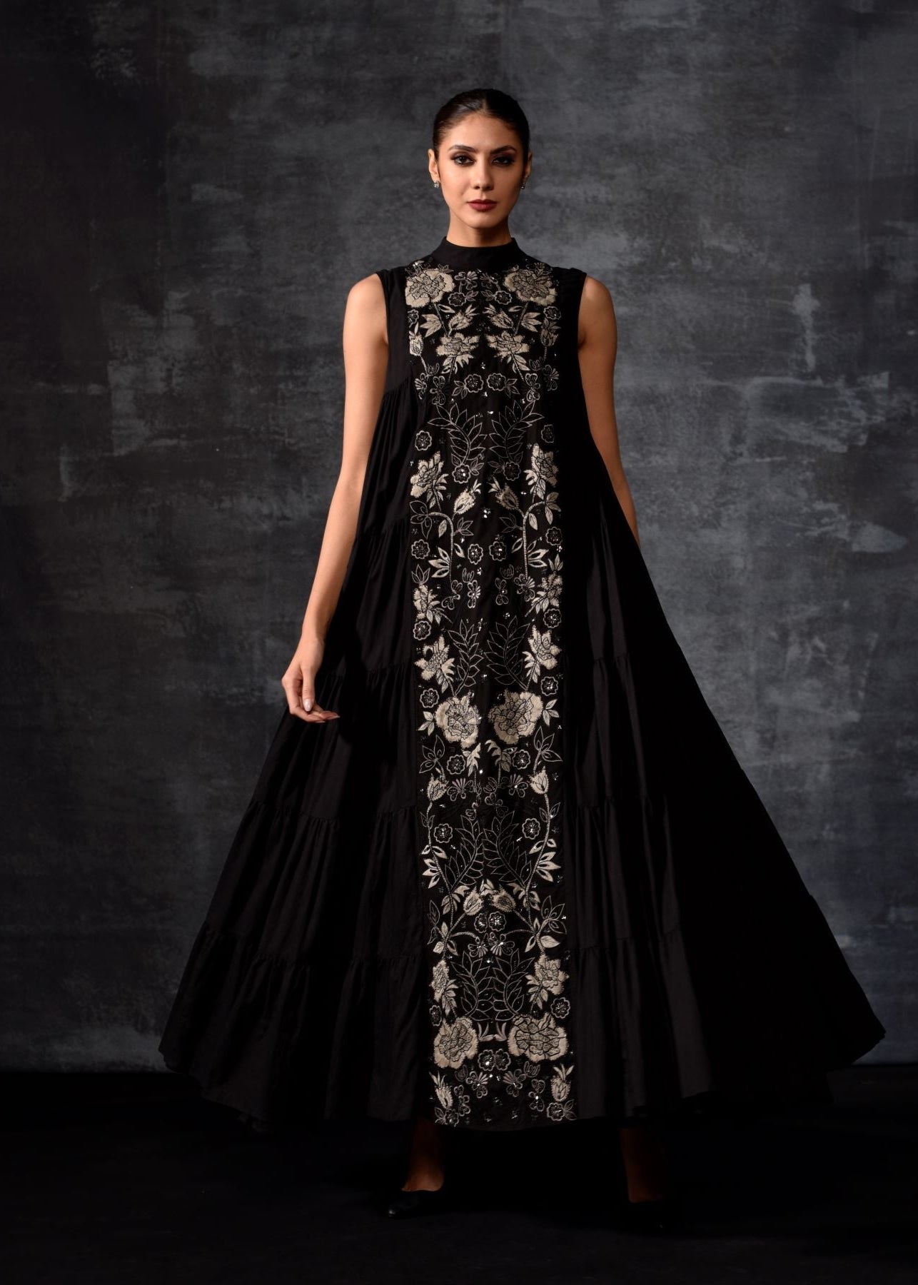 Black Sleeveless Embroidered Maxi Dress - samantchauhan Apparel & Accessories