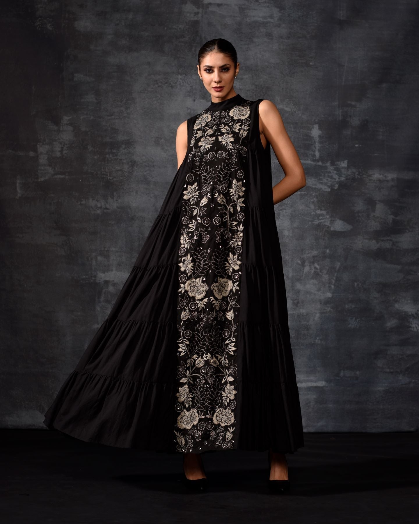 Black Sleeveless Embroidered Maxi Dress - samantchauhan Apparel & Accessories