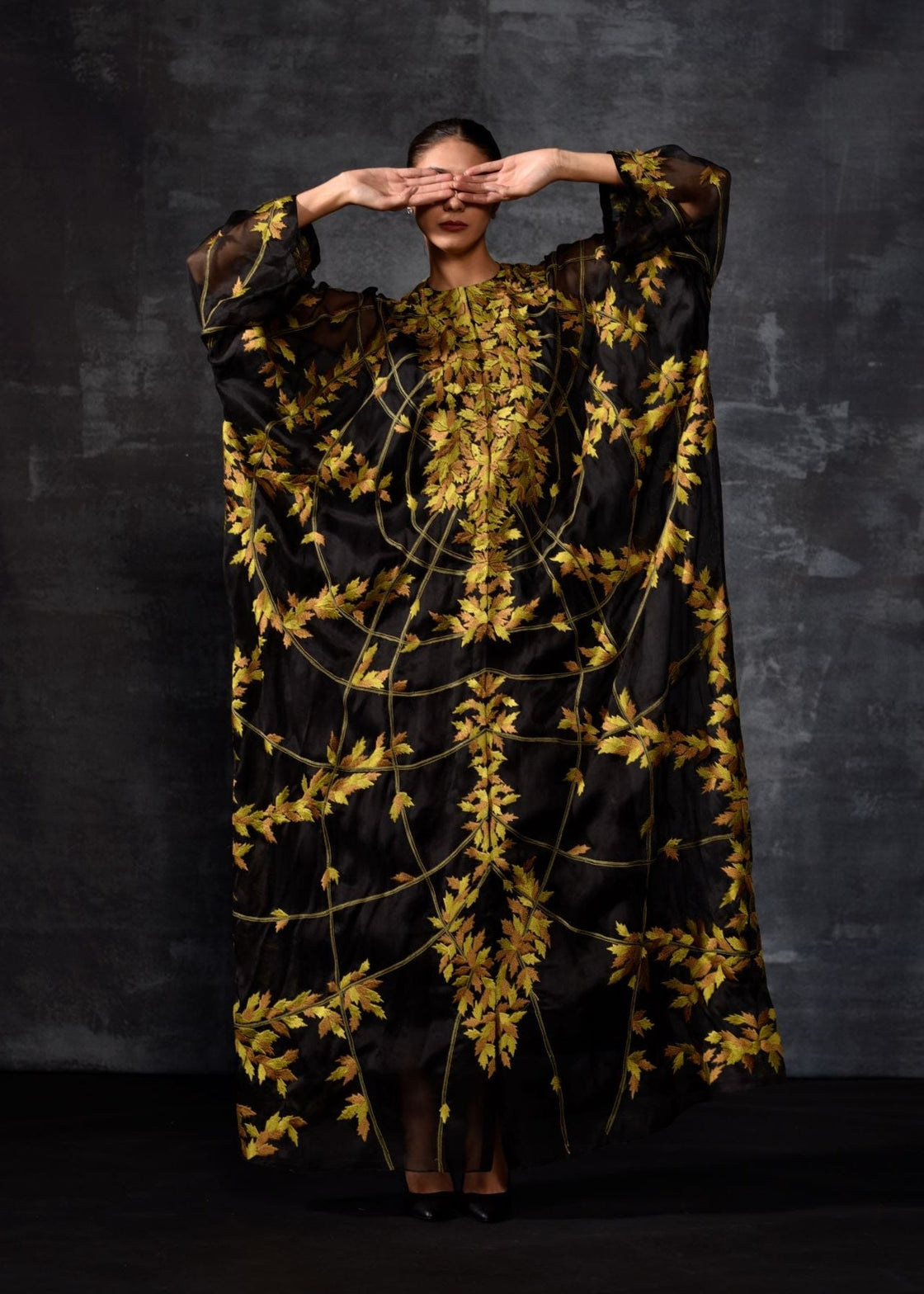 Black & yellow Embroidered Kaftan - samantchauhan Apparel & Accessories