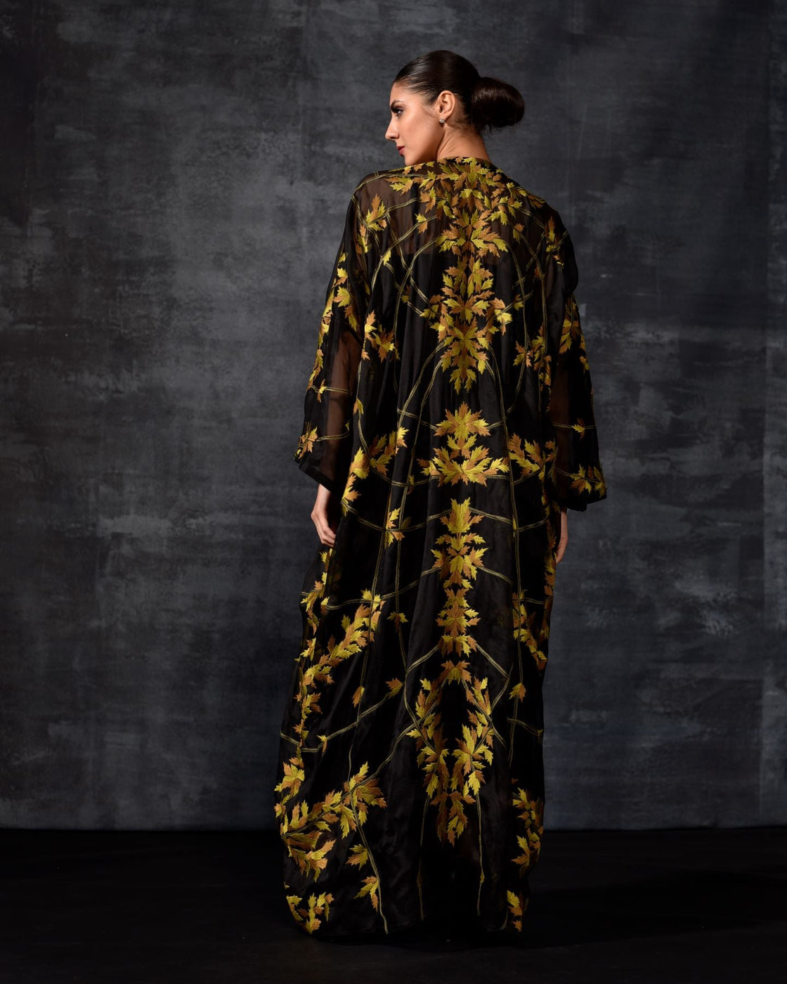 Black & yellow Embroidered Kaftan - samantchauhan Apparel & Accessories