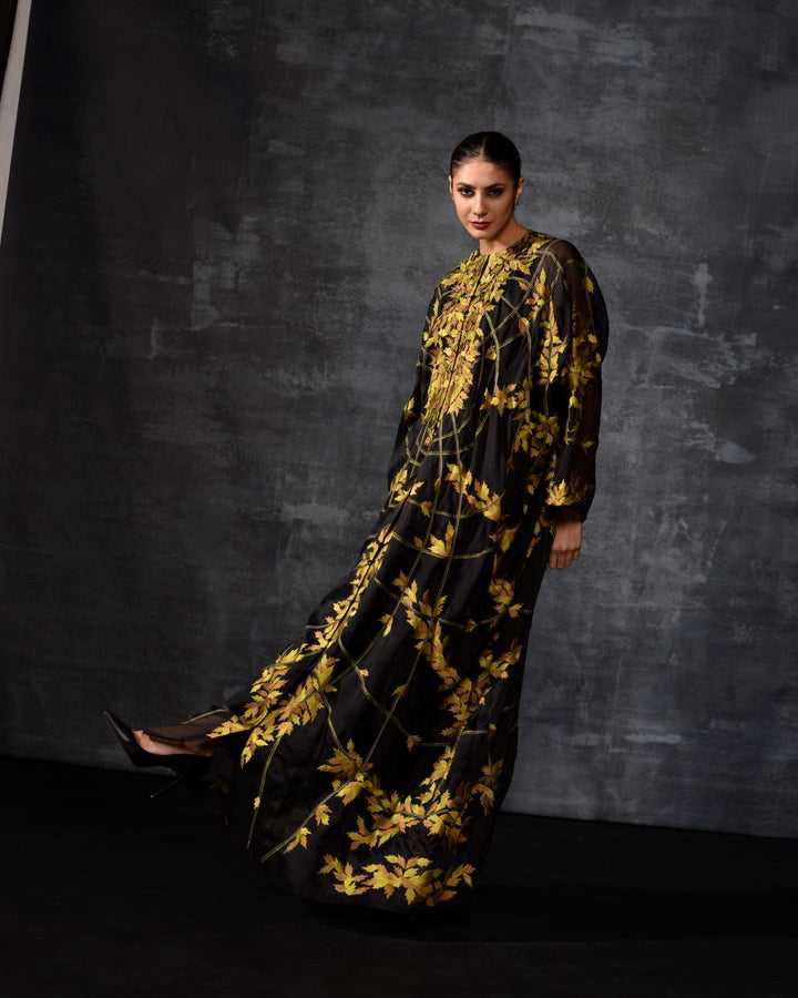 Black &amp; yellow Embroidered Kaftan - samantchauhan Apparel &amp; Accessories