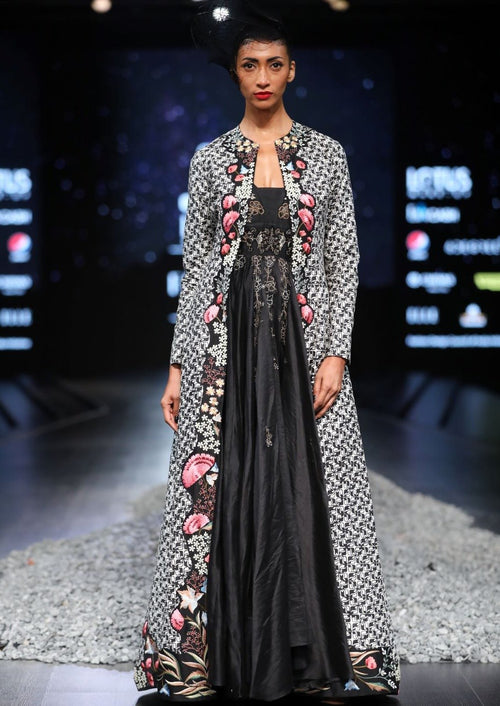 Block printed and embroidered jacket with inner dress - samantchauhan