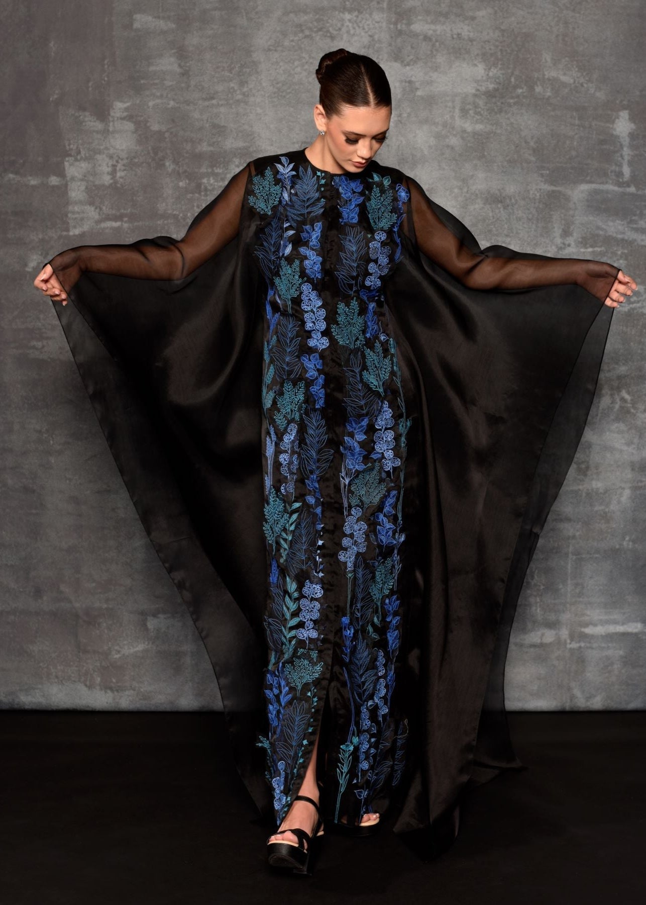 Blue embroidered maxi Dress - samantchauhan Apparel & Accessories