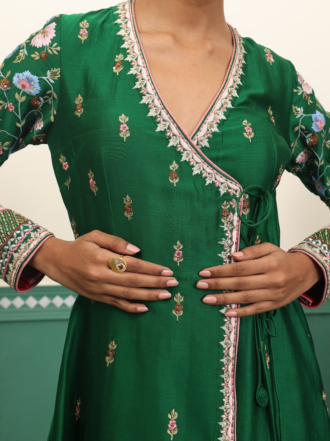Chanderi silk angrakha set featuring zardozi embroidery - samantchauhan Apparel & Accessories