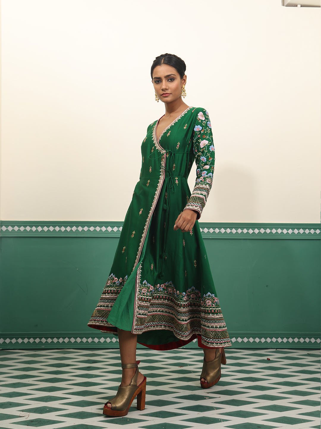 Chanderi silk angrakha set featuring zardozi embroidery - samantchauhan Apparel &amp; Accessories