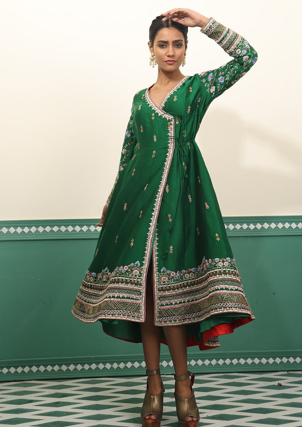 Chanderi silk angrakha set featuring zardozi embroidery - samantchauhan Apparel & Accessories