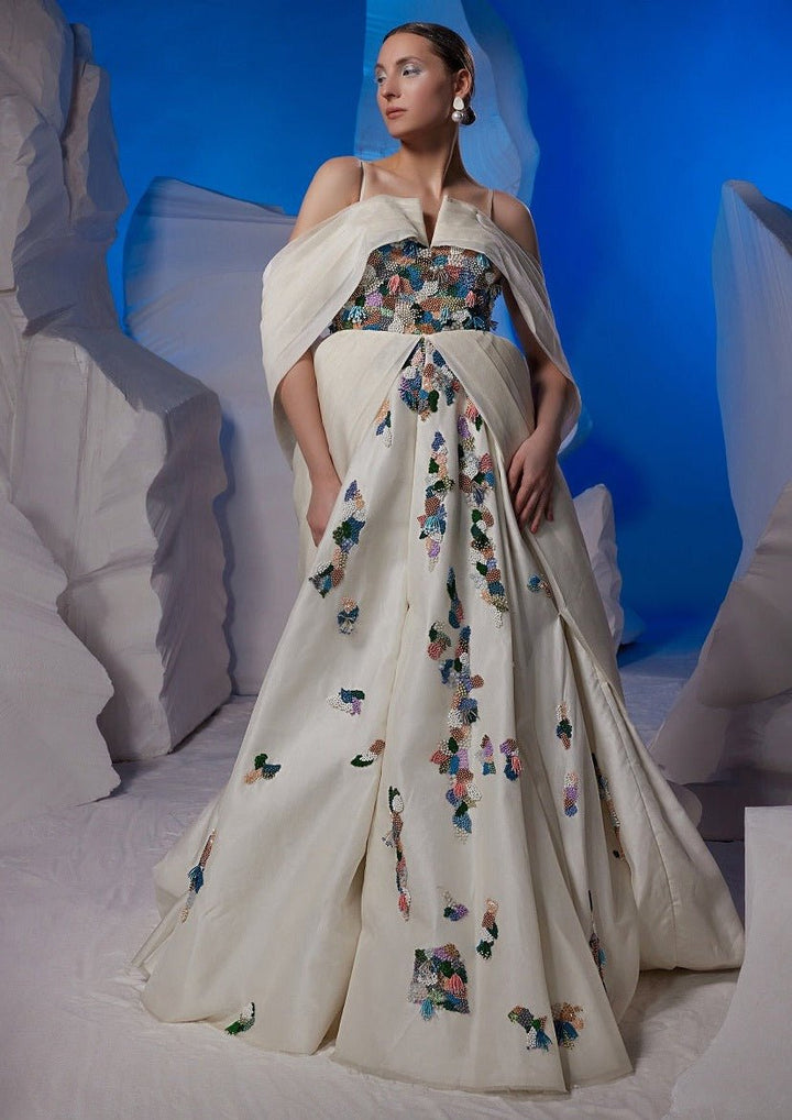 Chanderi silk gown featuring vibrant silk thread embroidery - samantchauhan Apparel &amp; Accessories