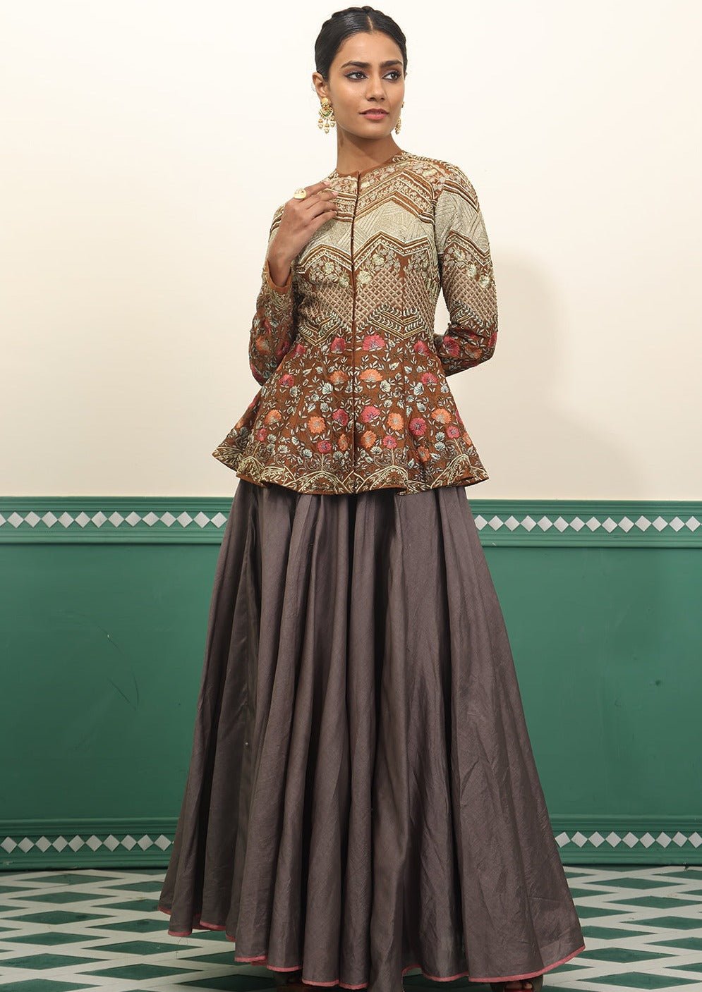 Chanderi silk peplum top with skirt - samantchauhan Apparel & Accessories