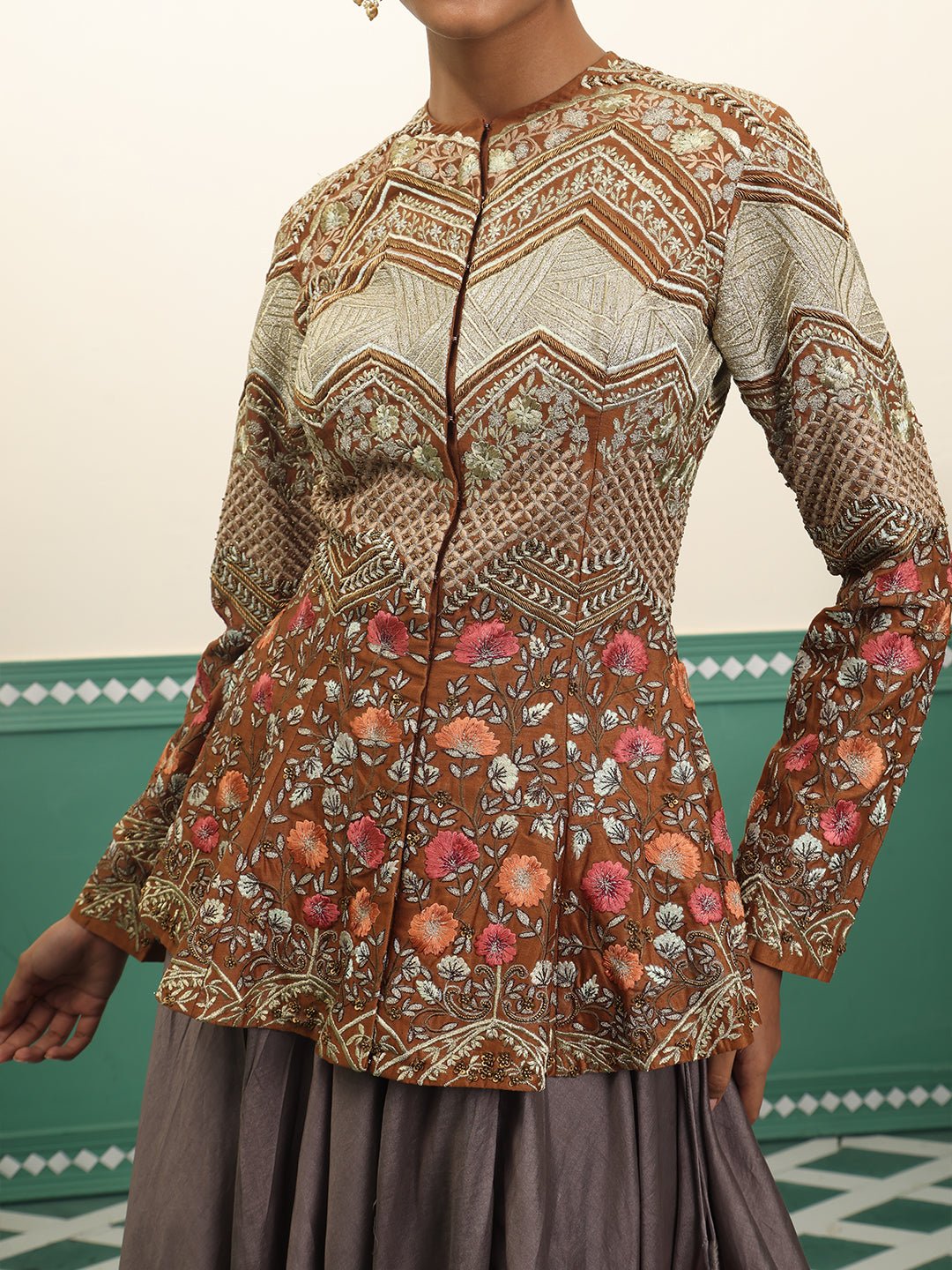 Chanderi silk peplum top with skirt - samantchauhan Apparel & Accessories