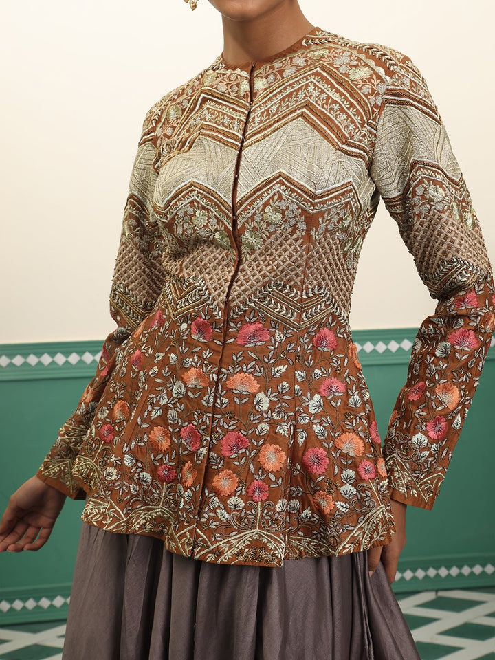 Chanderi silk peplum top with skirt - samantchauhan Apparel &amp; Accessories