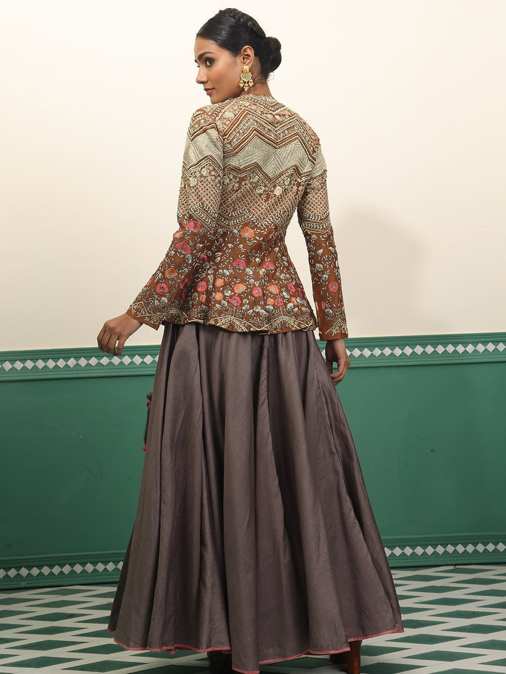 Chanderi silk peplum top with skirt - samantchauhan Apparel & Accessories