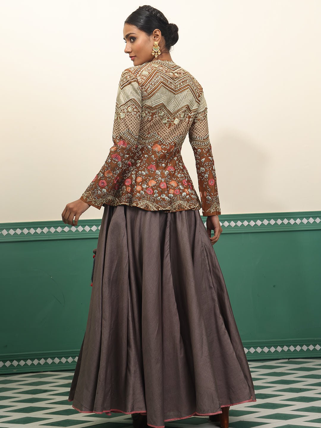 Chanderi silk peplum top with skirt - samantchauhan Apparel & Accessories