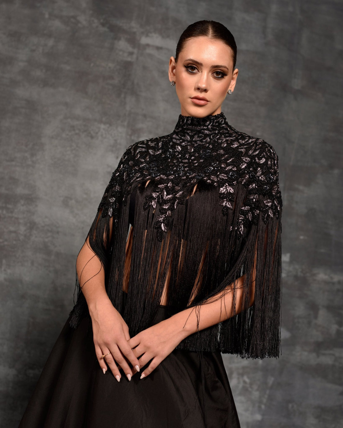 Chic black top adorned by silver and pearl embroidery - samantchauhan Apparel & Accessories