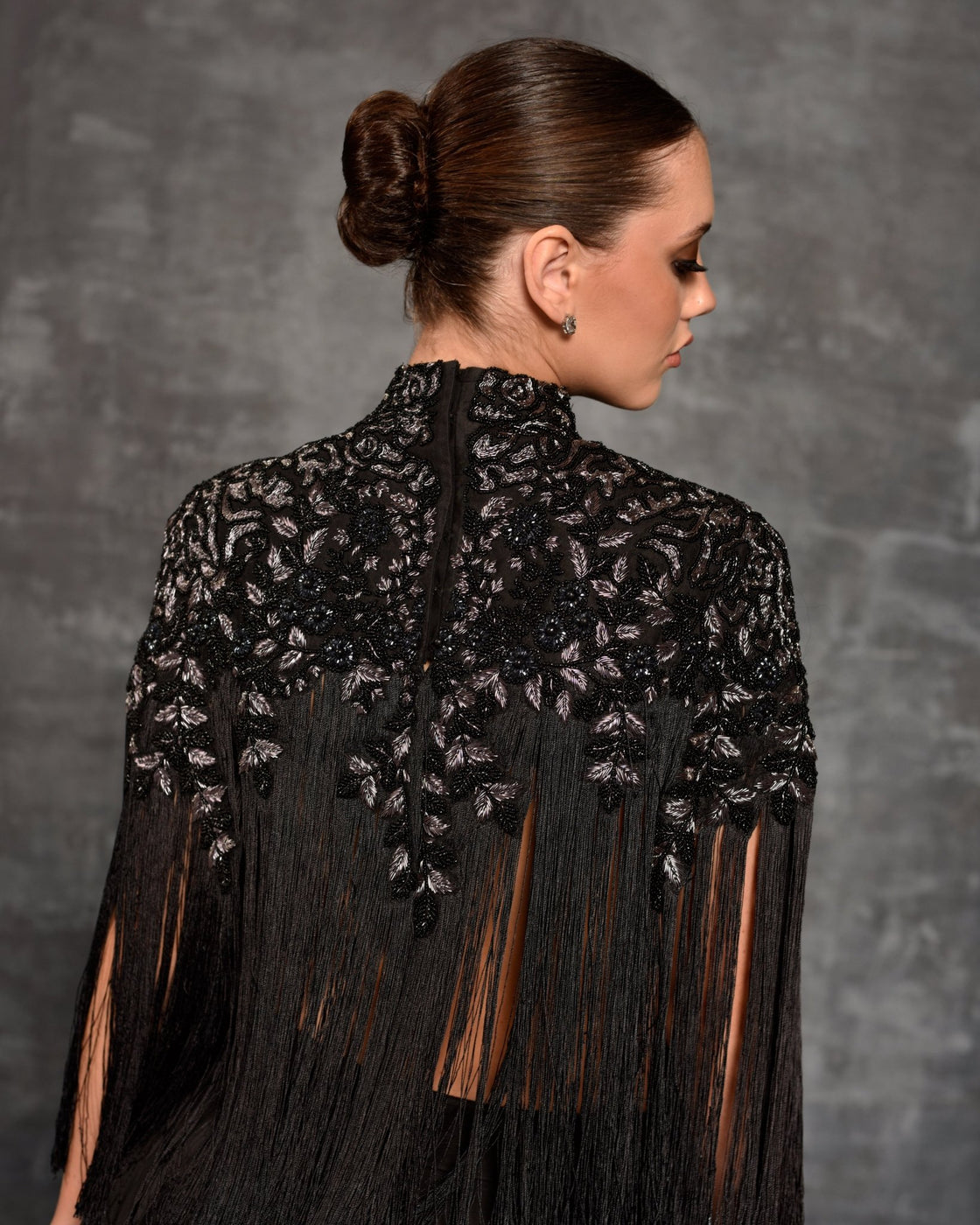 Chic black top adorned by silver and pearl embroidery - samantchauhan Apparel & Accessories