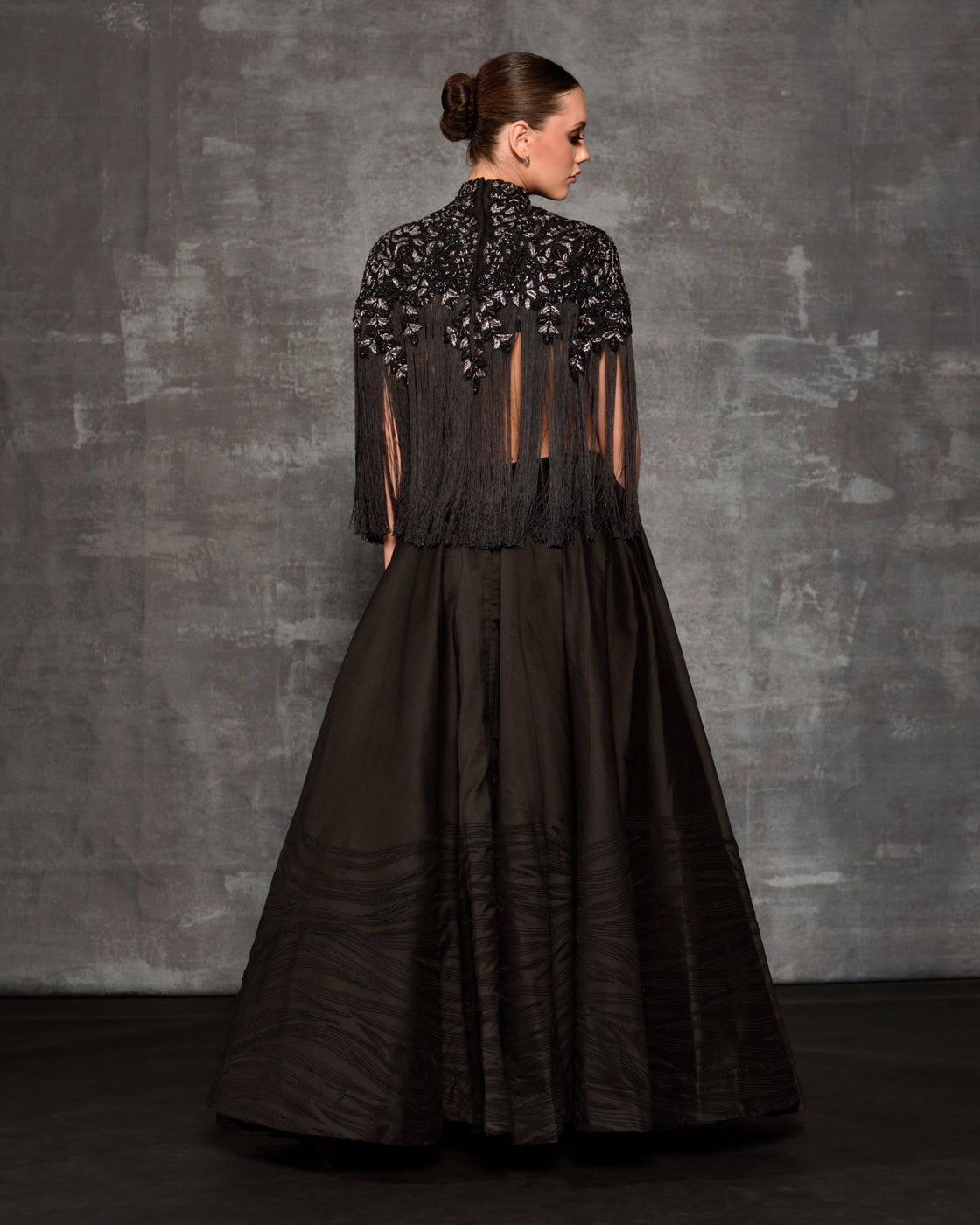 Chic black top adorned by silver and pearl embroidery - samantchauhan Apparel & Accessories