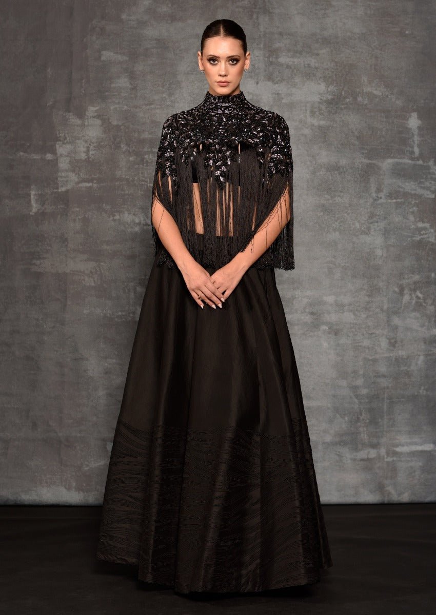 Chic black top adorned by silver and pearl embroidery - samantchauhan Apparel & Accessories