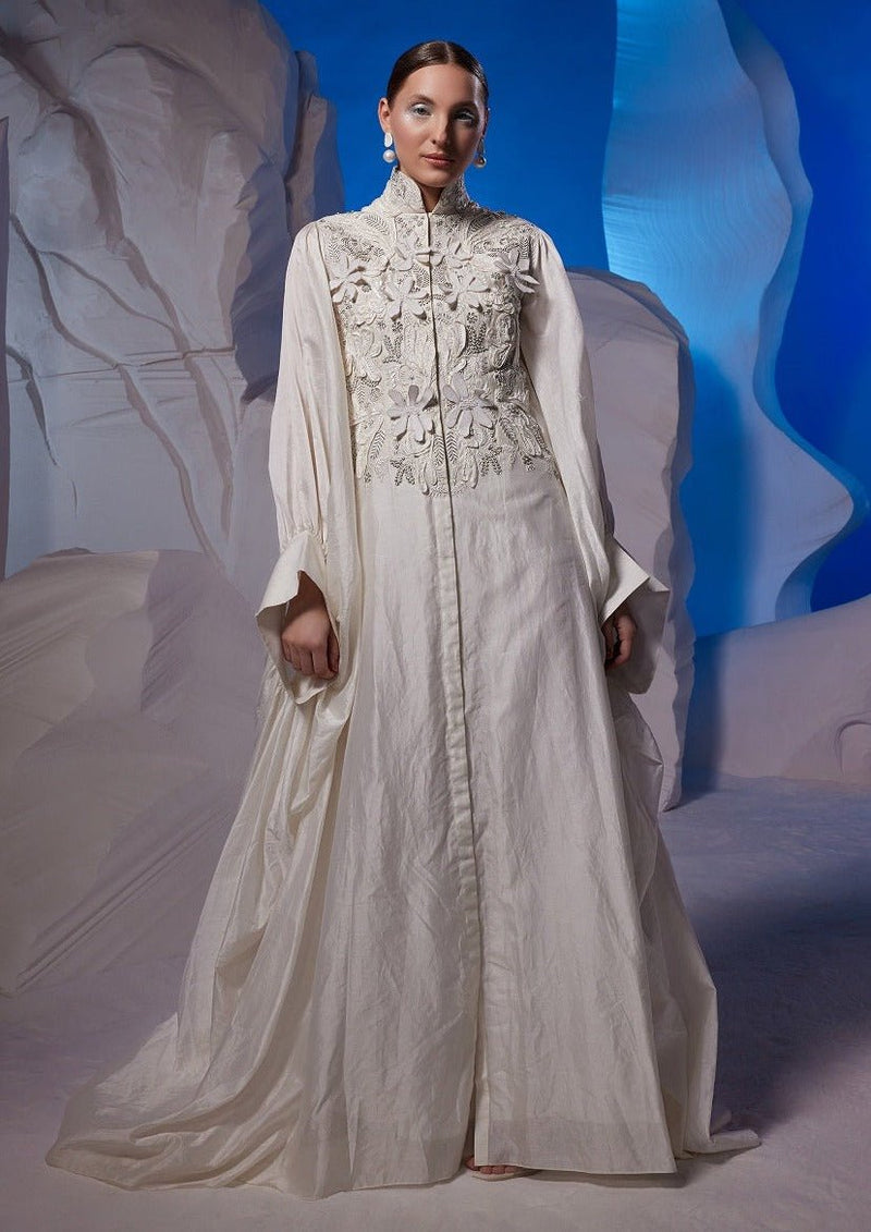 Chic ivory cotton silk kaftan – samantchauhan