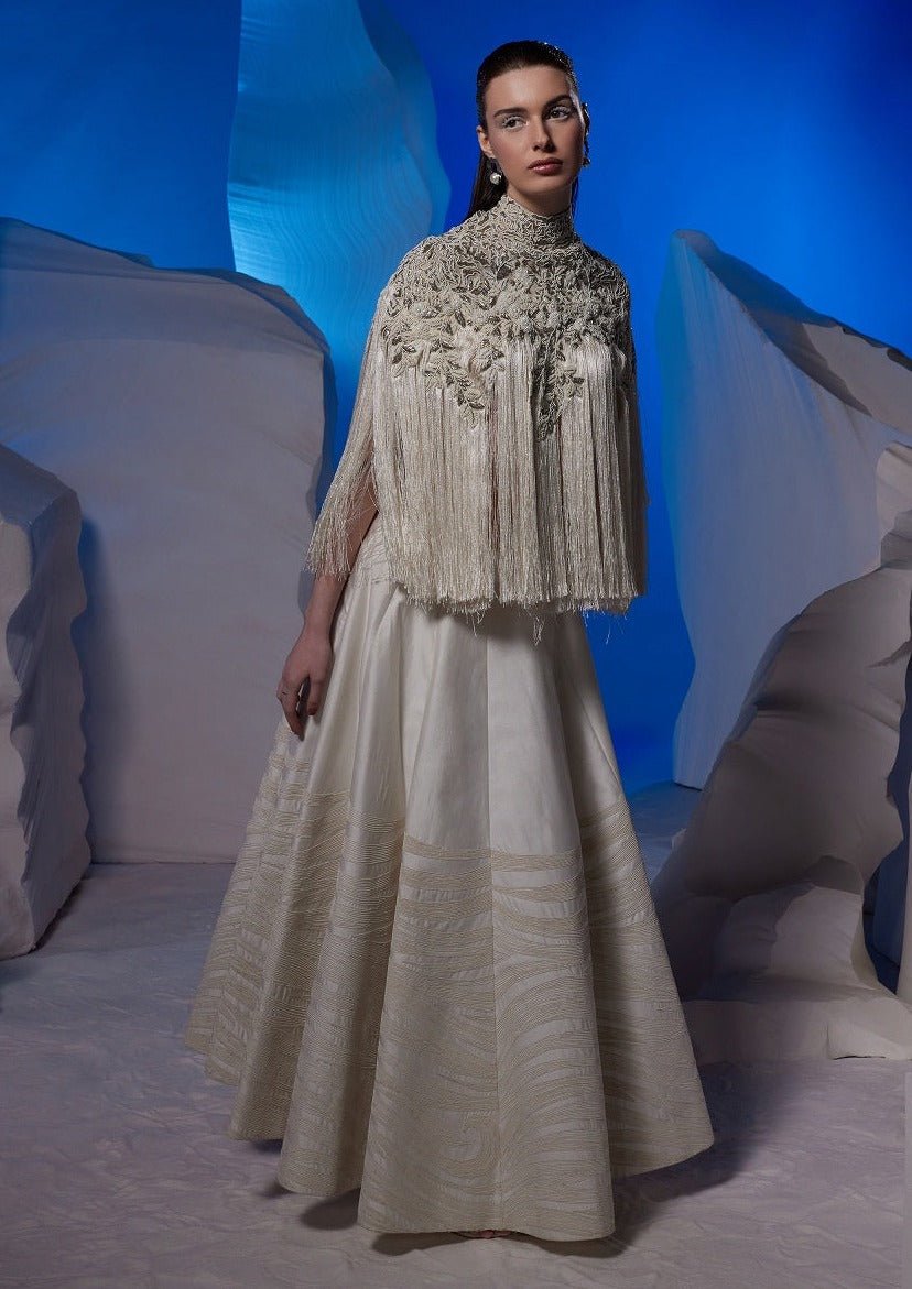 Chic ivory top adorned by silver and pearl embroidery - samantchauhan Apparel & Accessories