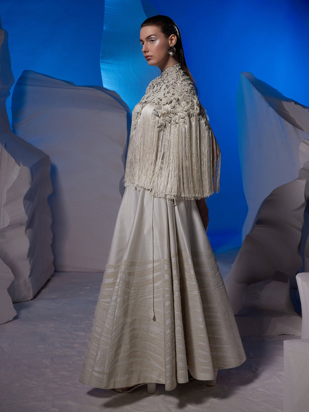 Chic ivory top adorned by silver and pearl embroidery - samantchauhan Apparel & Accessories
