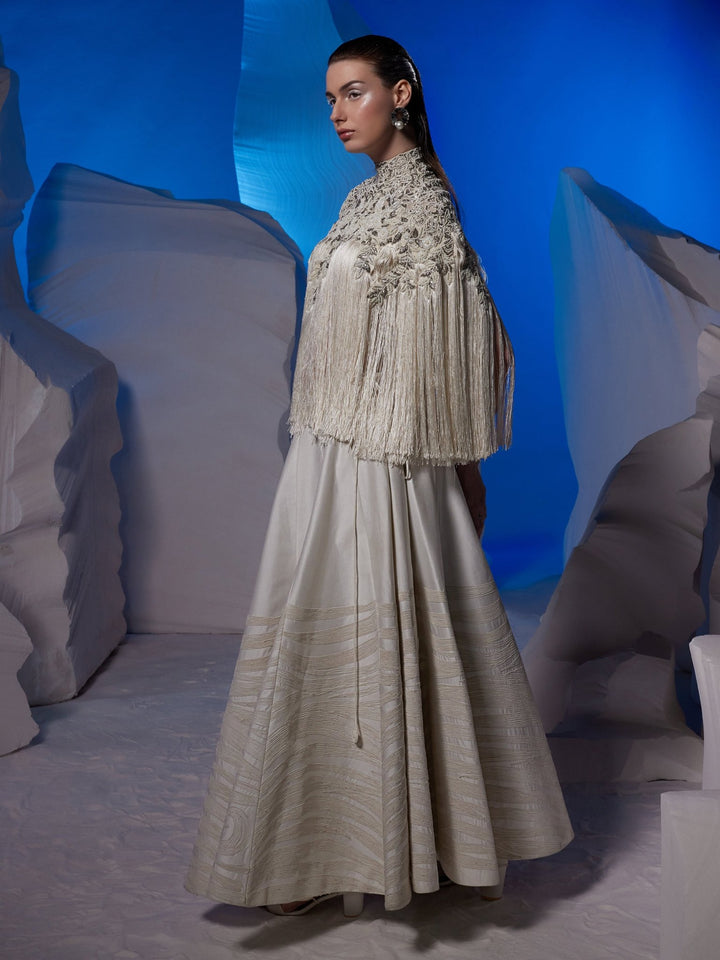 Chic ivory top adorned by silver and pearl embroidery - samantchauhan Apparel &amp; Accessories