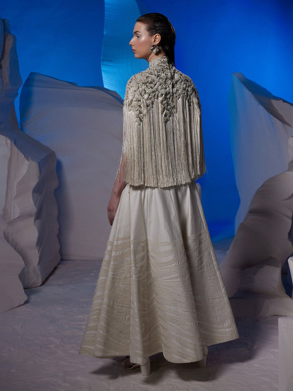 Chic ivory top adorned by silver and pearl embroidery - samantchauhan Apparel & Accessories