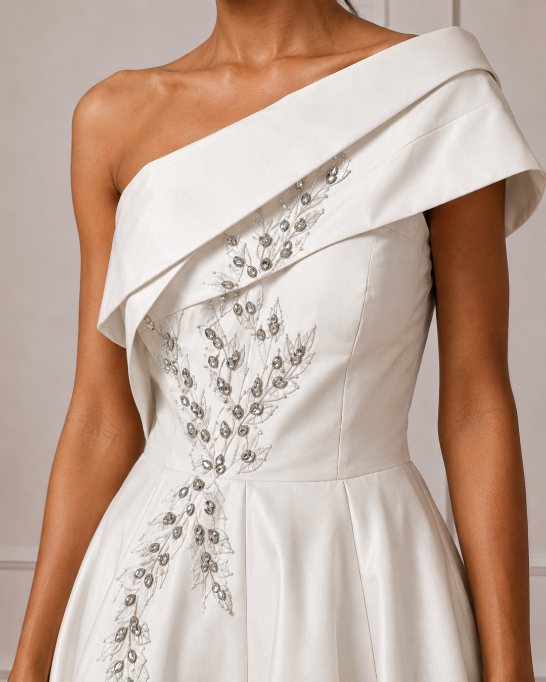 Ivory Knee-Length Peplum Attached Ankle Length Dress