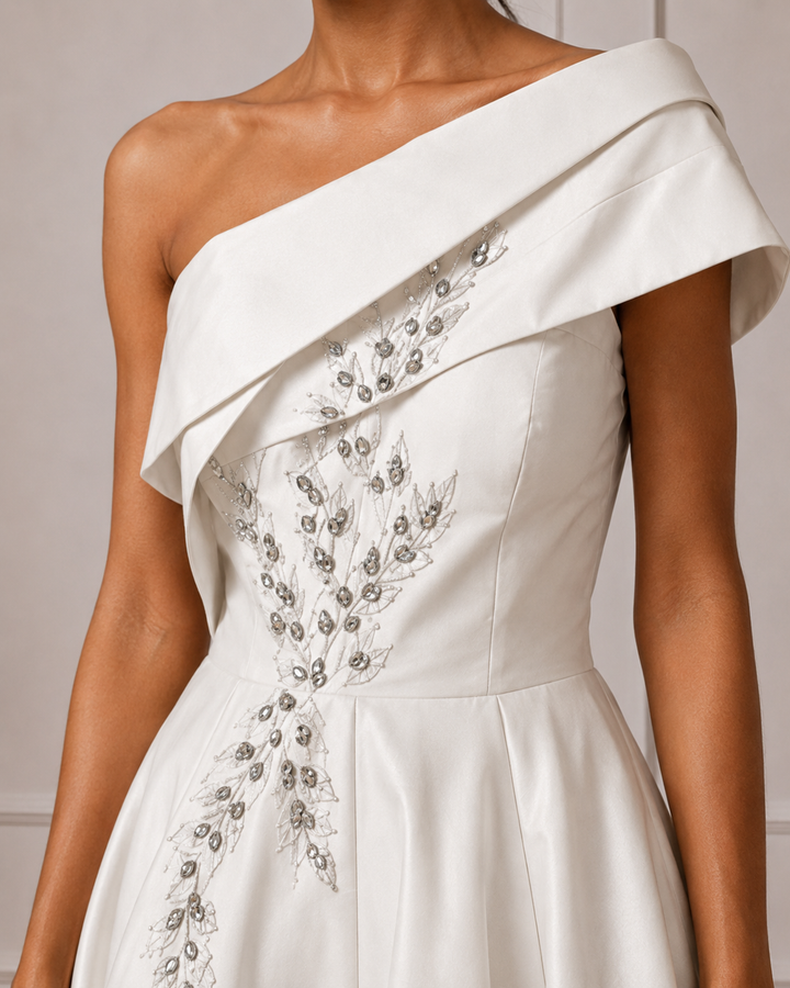 Ivory Knee-Length Peplum Attached Ankle Length Dress