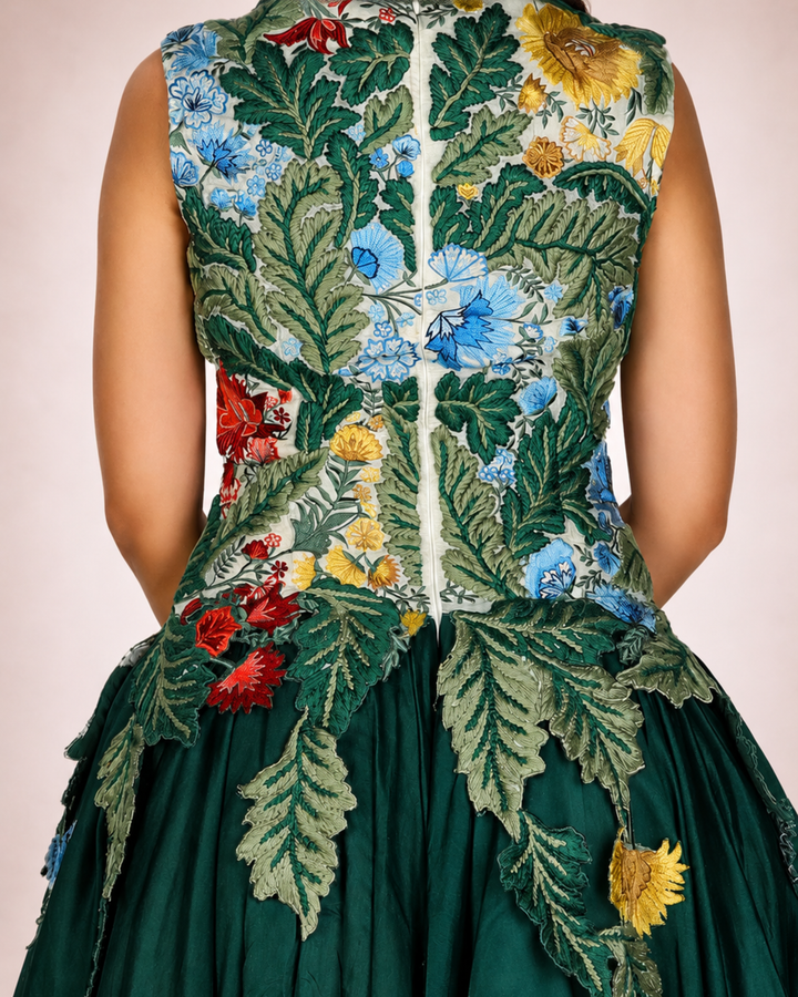 Cotton-Silk Ombre Gown In Ivory And Green