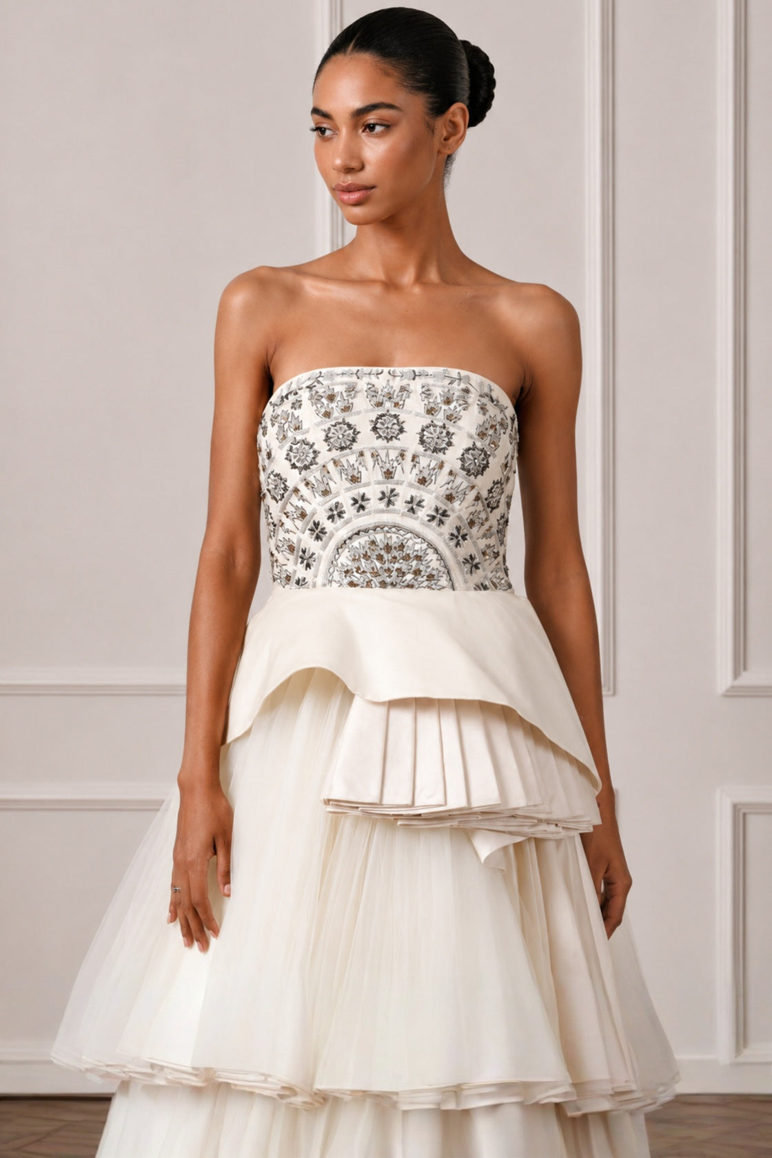 Ivory Off Shoulder Dress With Gather And Pleat Highlight