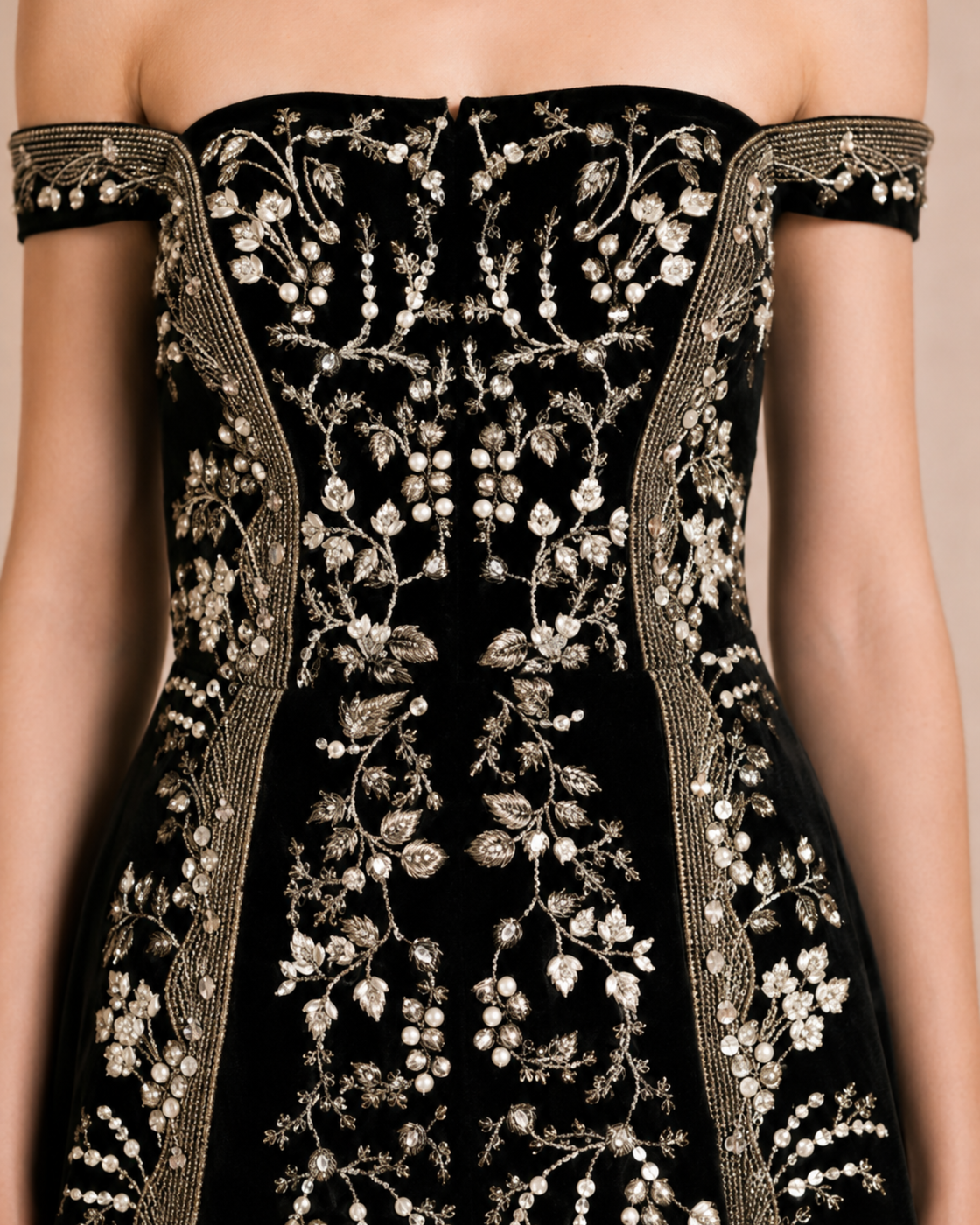 Paneled Bustier Embroidered Gown