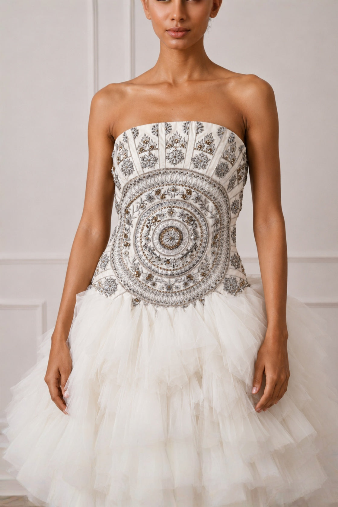 Ivory Celestial Gathered Tulle Ball Gown