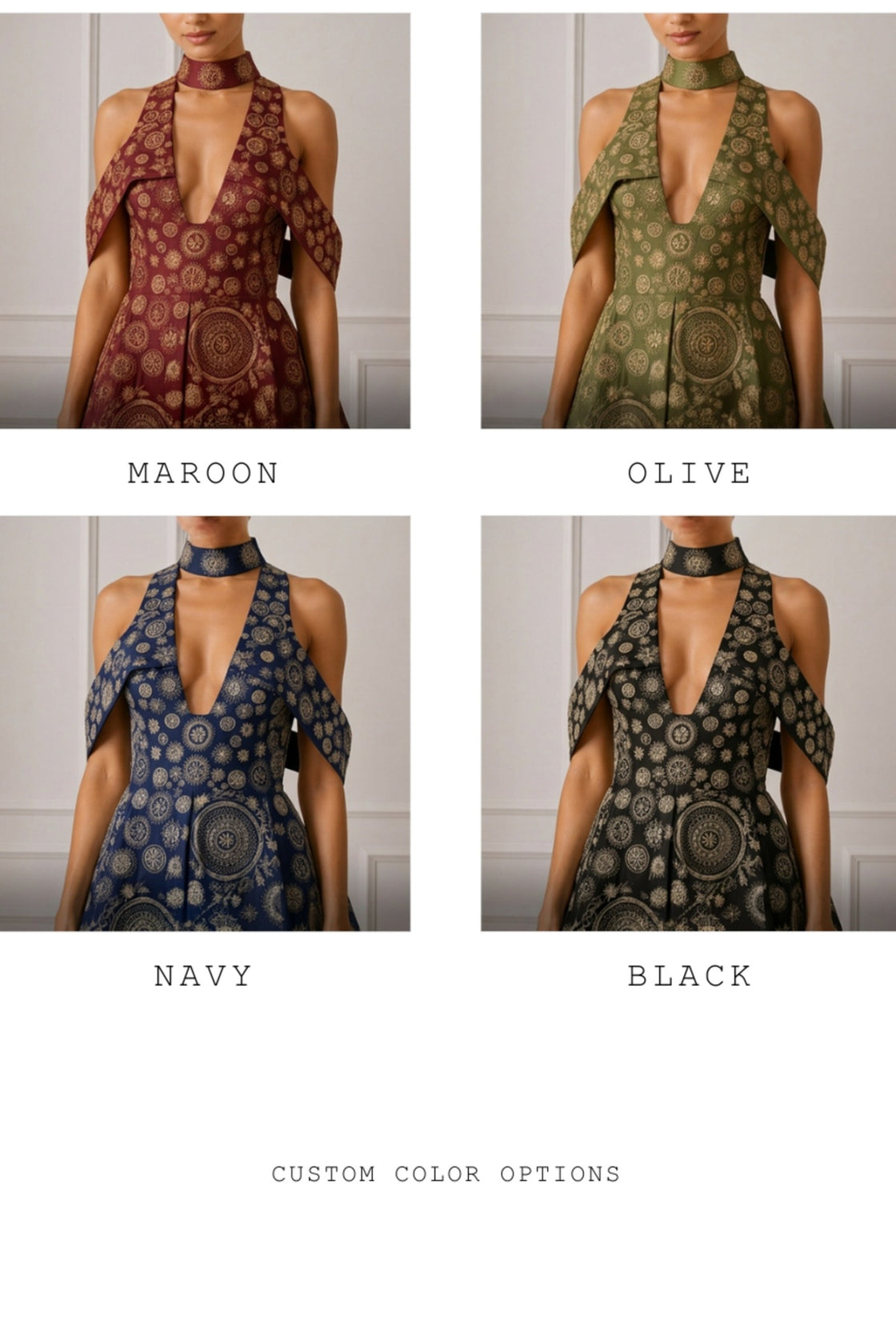 Ivory Embroidered Cold Shoulder Geometric Dress