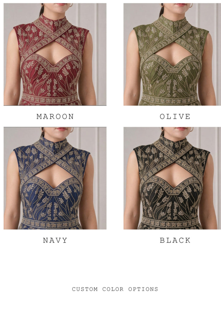 Ivory Metallic Embroidered A-Line Dress