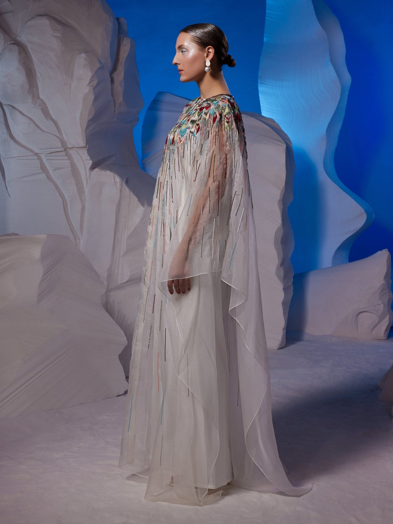 Colorful embroidered organza silk kaftan - samantchauhan Apparel & Accessories
